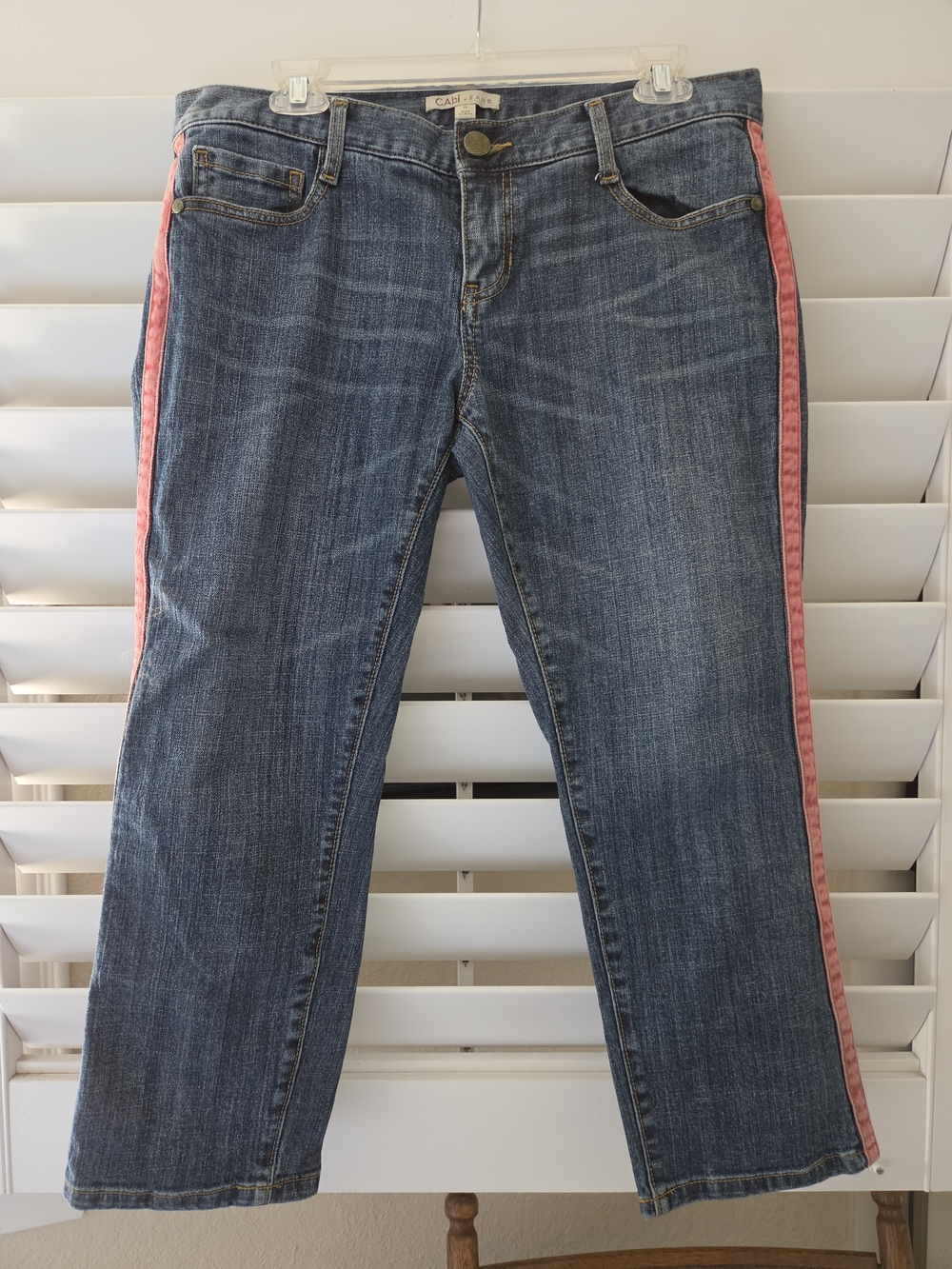 CAbi Straight-Leg Cropped Denim Jeans with Pink Side Stripe #327
